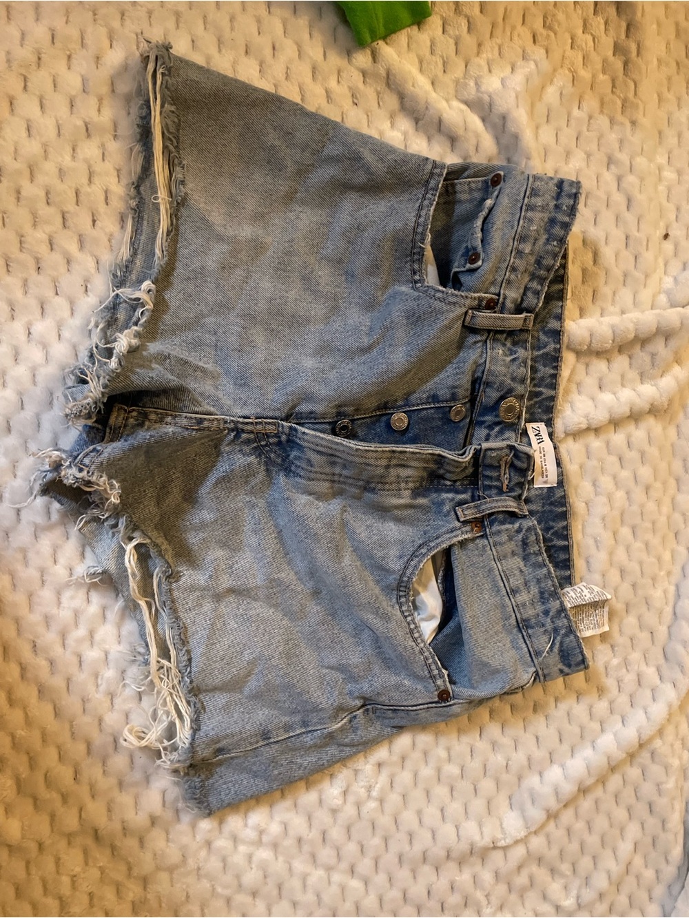 Zara Light Blue Distressed High-Rise Denim Shorts